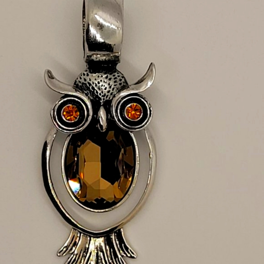 Owl Scarf Necklace Jewelry, with Gold Crystals and Silver Coloring